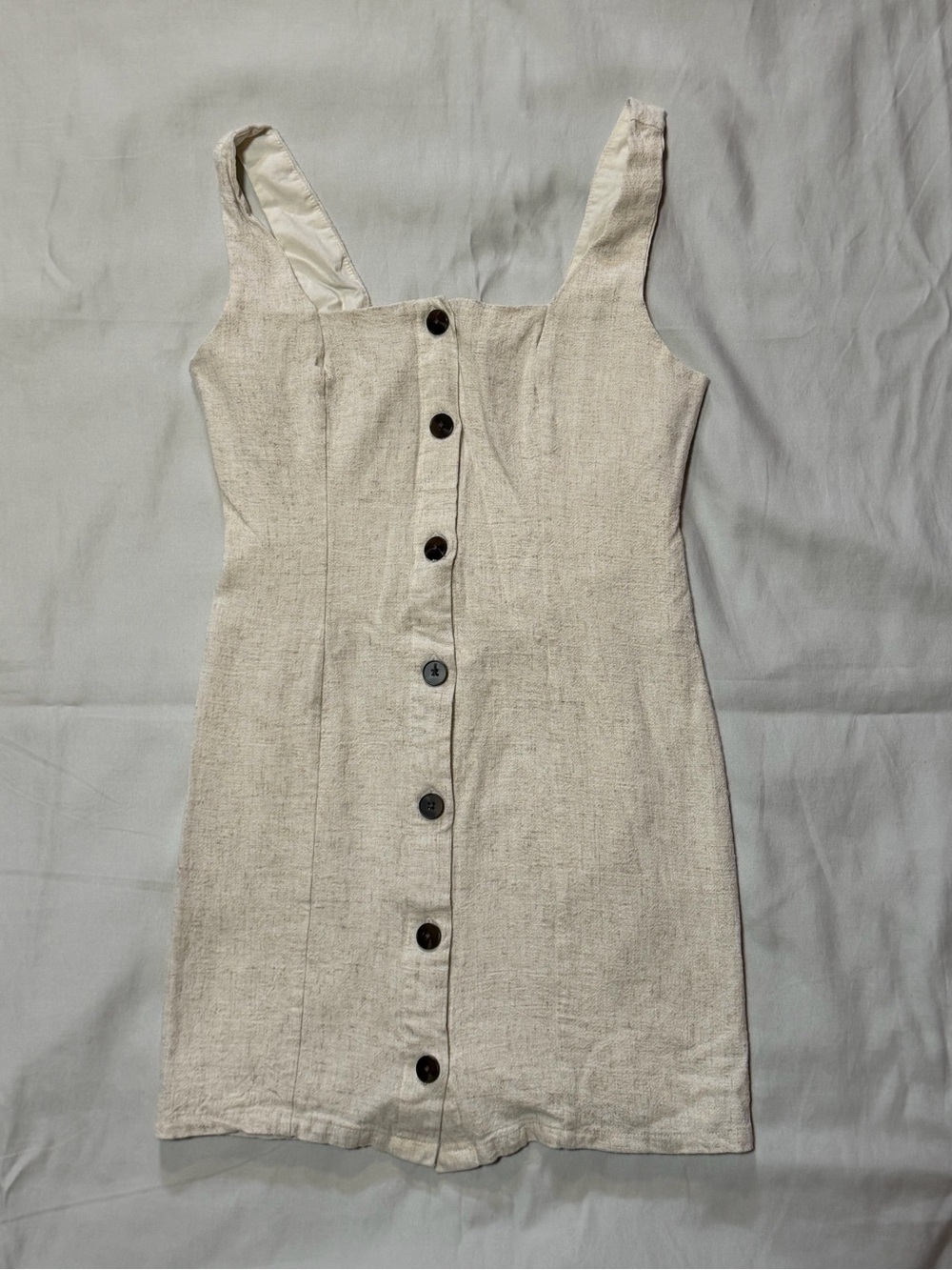 Altar'd State Natural Cream Button-Front Mini Dress Linen Cotton Extra Small XS